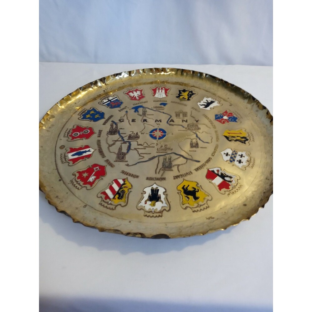 German Brass Plaque / Tray, German States Coat of Arms and Landmarks